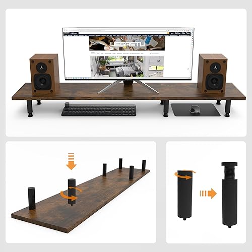 Miniatura 4 de WEGASTU Soporte elevador grande de doble monitor de 43.3 pulgadas, almacenamiento de oficina en casa para accesorios de escritorio, escritorio