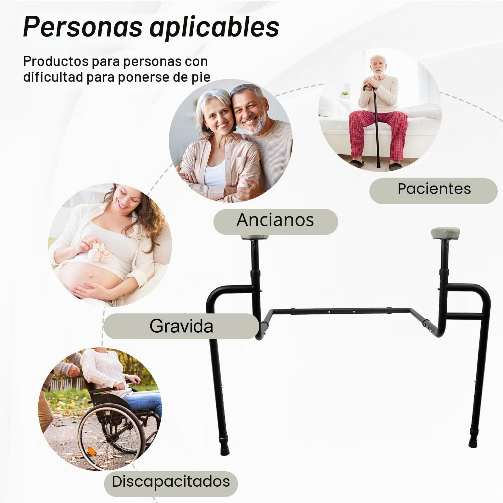 Ayuda para ponerse de pie, elevador de sofá para personas mayores, altura ajustable (7 posiciones), anchura ajustable, barra de seguridad para personas mayores