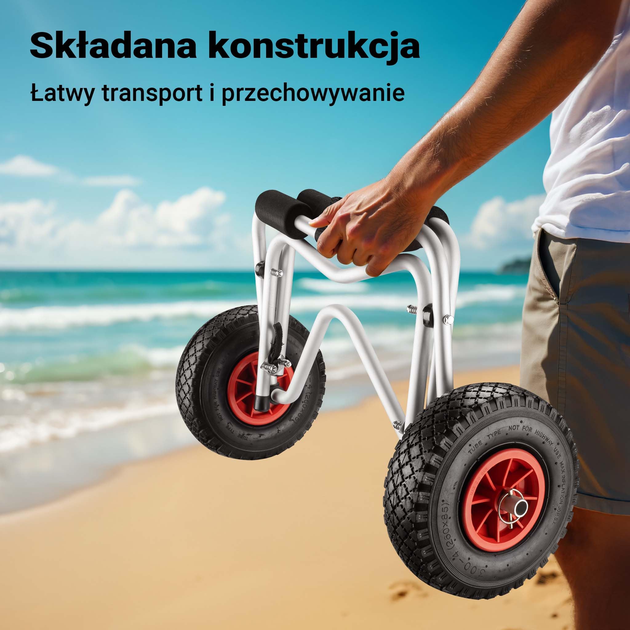 Składany aluminiowy wózek kajakowy Wiltec do 68 kg, wózek transportowy do łodzi, kajaków i kanoe, wózek surfingowy z poduszkami i paskami