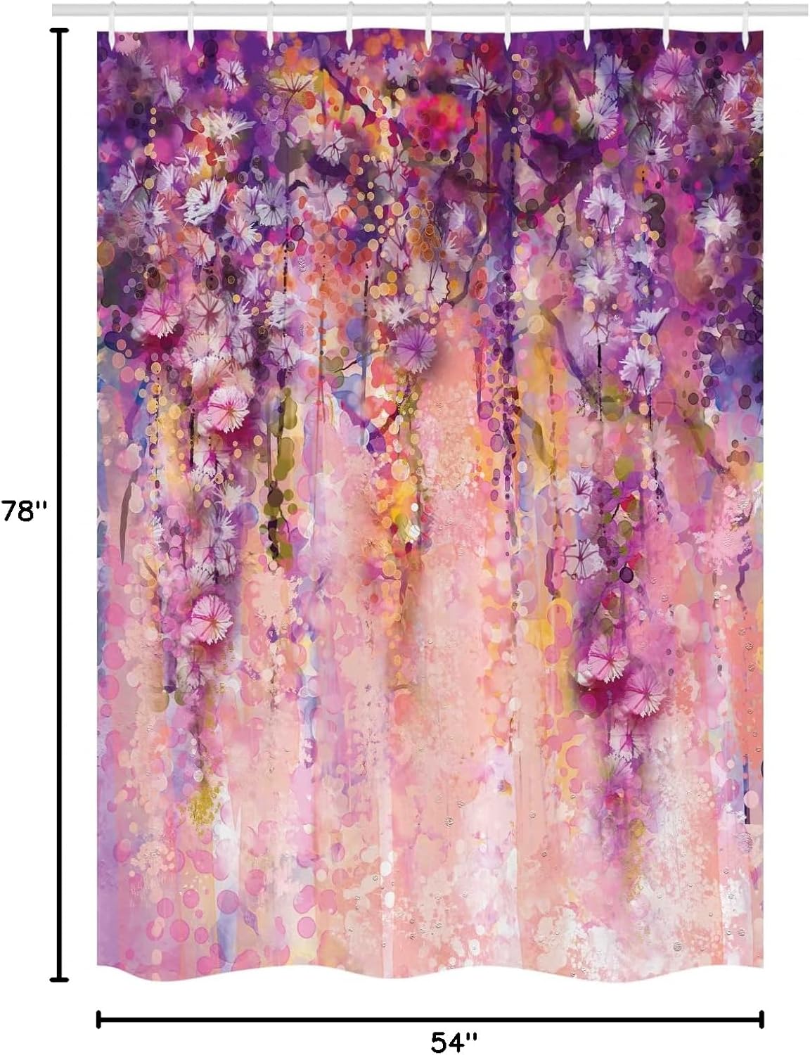 Ambesonne Watercolor Flower Stall Shower Curtain, Wisteria Tree in Full Blossom Romantic Spring Over Bokeh Background, Fabric Bathroom Decor Set with Hooks, 54" W x 78" L, Purple Peach