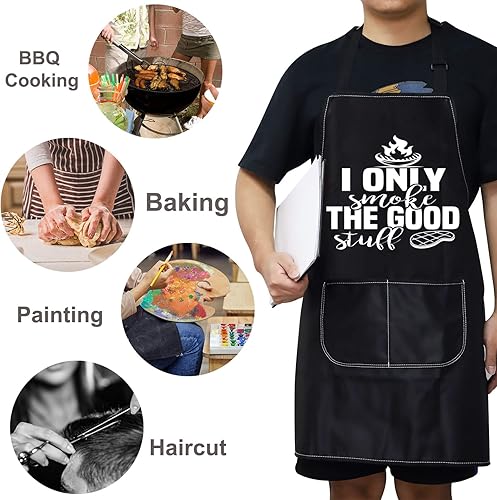 Miniatura 7 de BWWKTOP Delantal de barbacoa ajustable con bolsillos I Only Smoke The Good Stuff BBQ Smoker Delantal