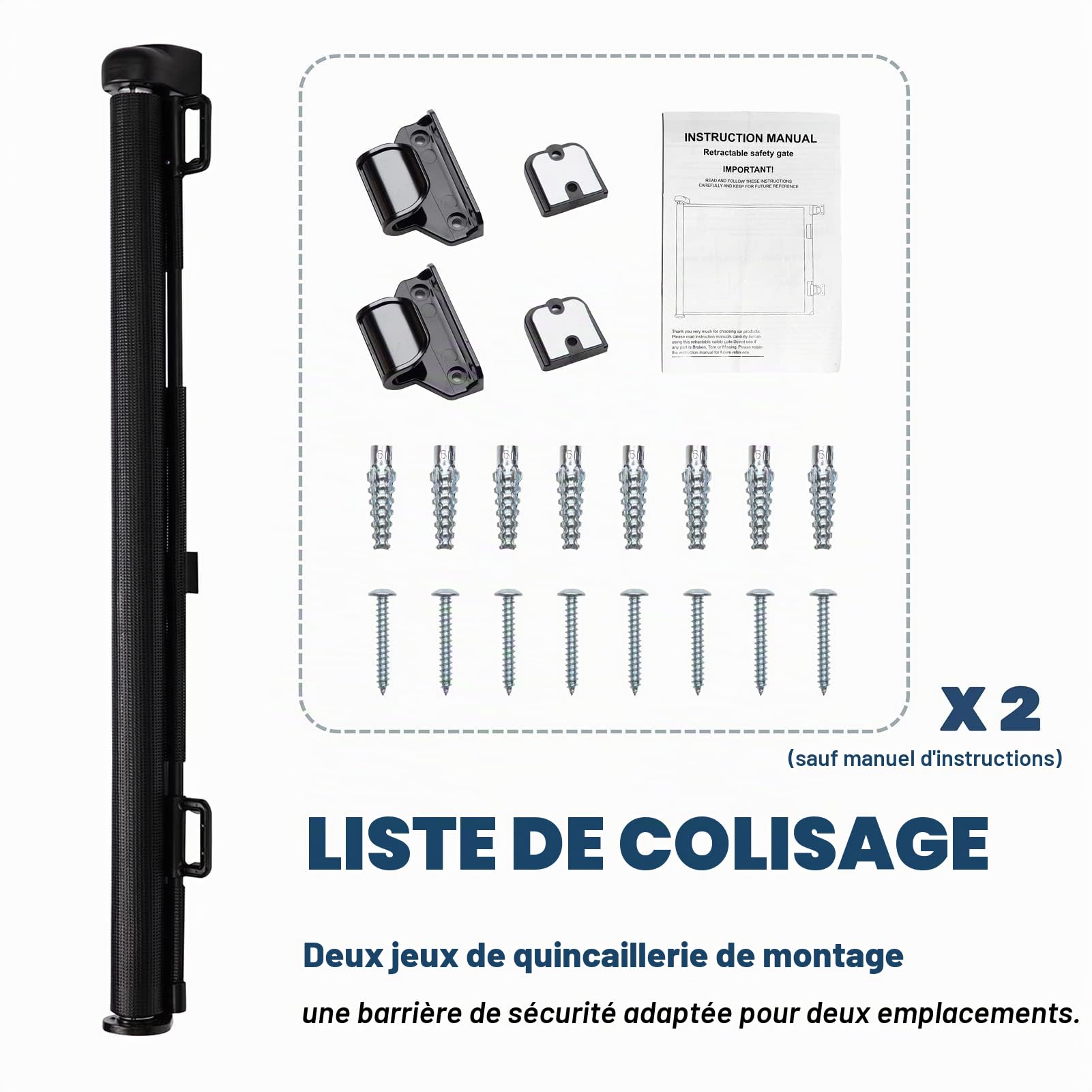 HollyHOME Barrière de Sécurité Rétractable pour Bébé 180 cm Extra Large à Une Main, Barrière D'escalier pour Bébé et Animaux Domestiques, Intérieur et Extérieur, Noir
