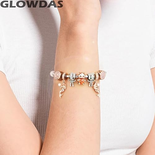 Miniatura 4 de GLOWDAS Abalorios de plata de ley 925 con diseño de vida oceánica, sirena, pulpo, concha marina, concha, delfín, ancla colgante, pulsera de animales