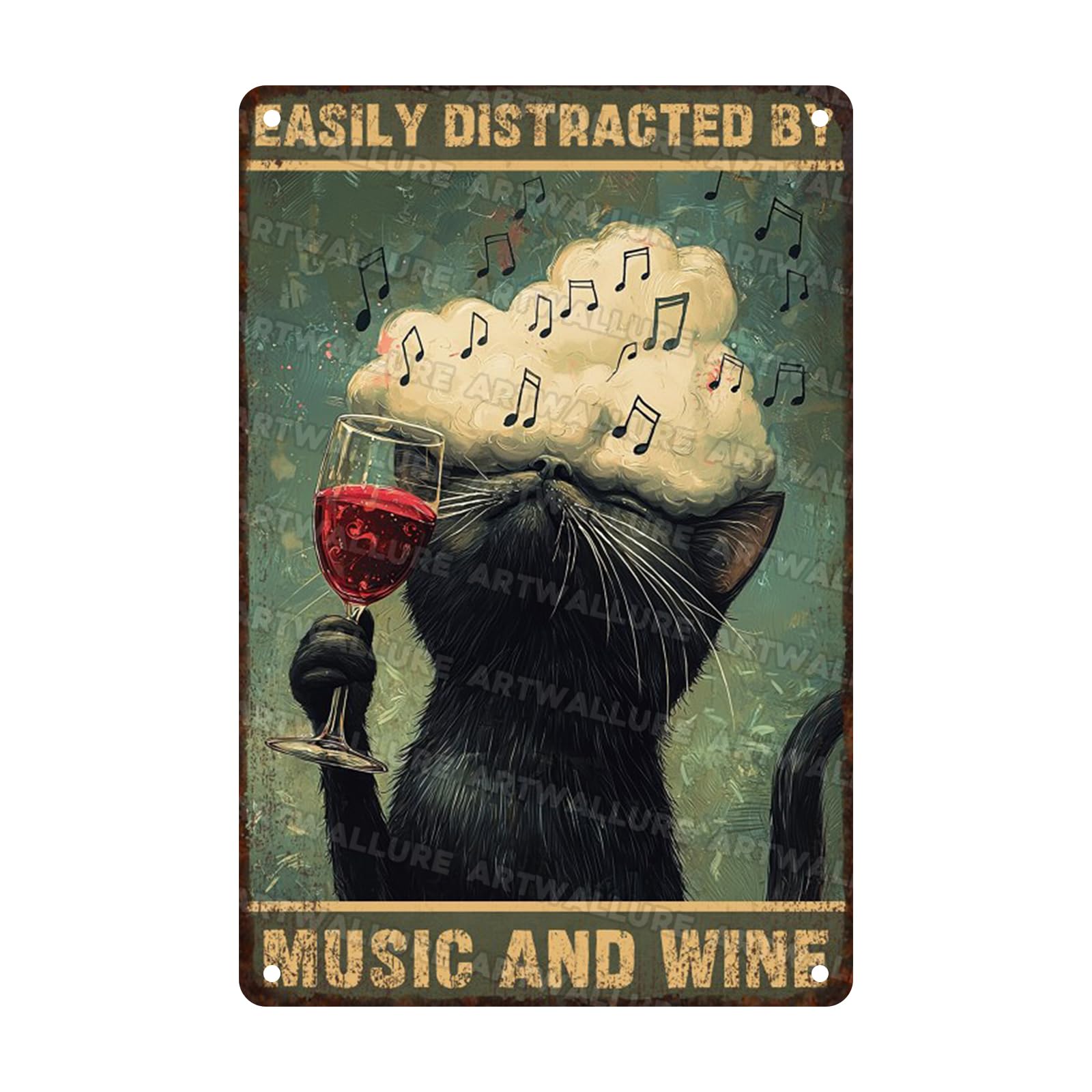 Vintage Black Cat Vinyl Record Tin Plaque Retro Music Lover Decor Wine Cellar Wall Art Rustic Iron Painting 8x12inch