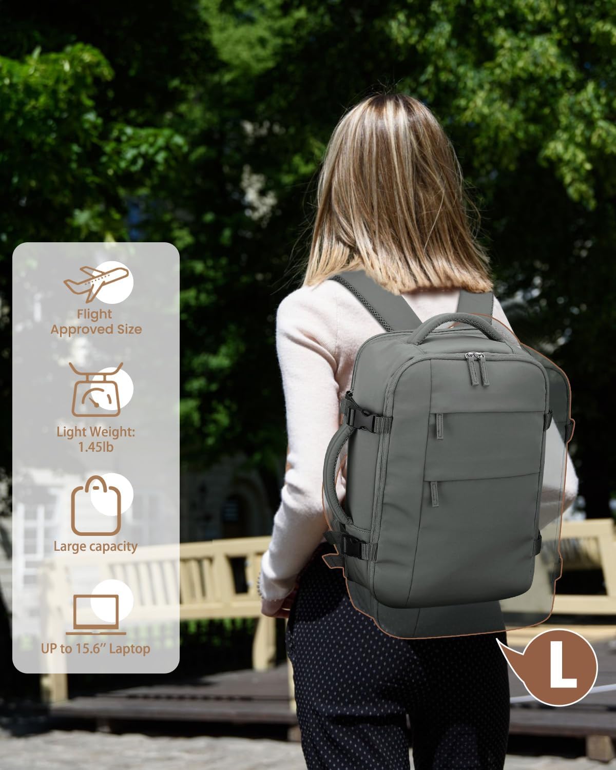 Travel Backpack for Women Man, Waterproof Personal Item Travel Bag Airline Approved Laptop Backpack Bookbag Weekender bags for Business,Travel, Work Fits 15.6 inch Laptop(Medium,Green) - Image 2