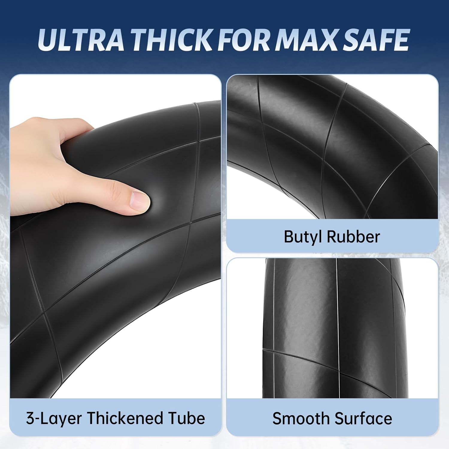 44 Inch Snow Inner Tube 2 Pack, Snow Tube for Snow Sledding and River Floating, Inflatable Butyl Rubber Snow Tube Heavy Duty, Innertubes for Snow Tubing, Pool Closing and Whitewater Adventures