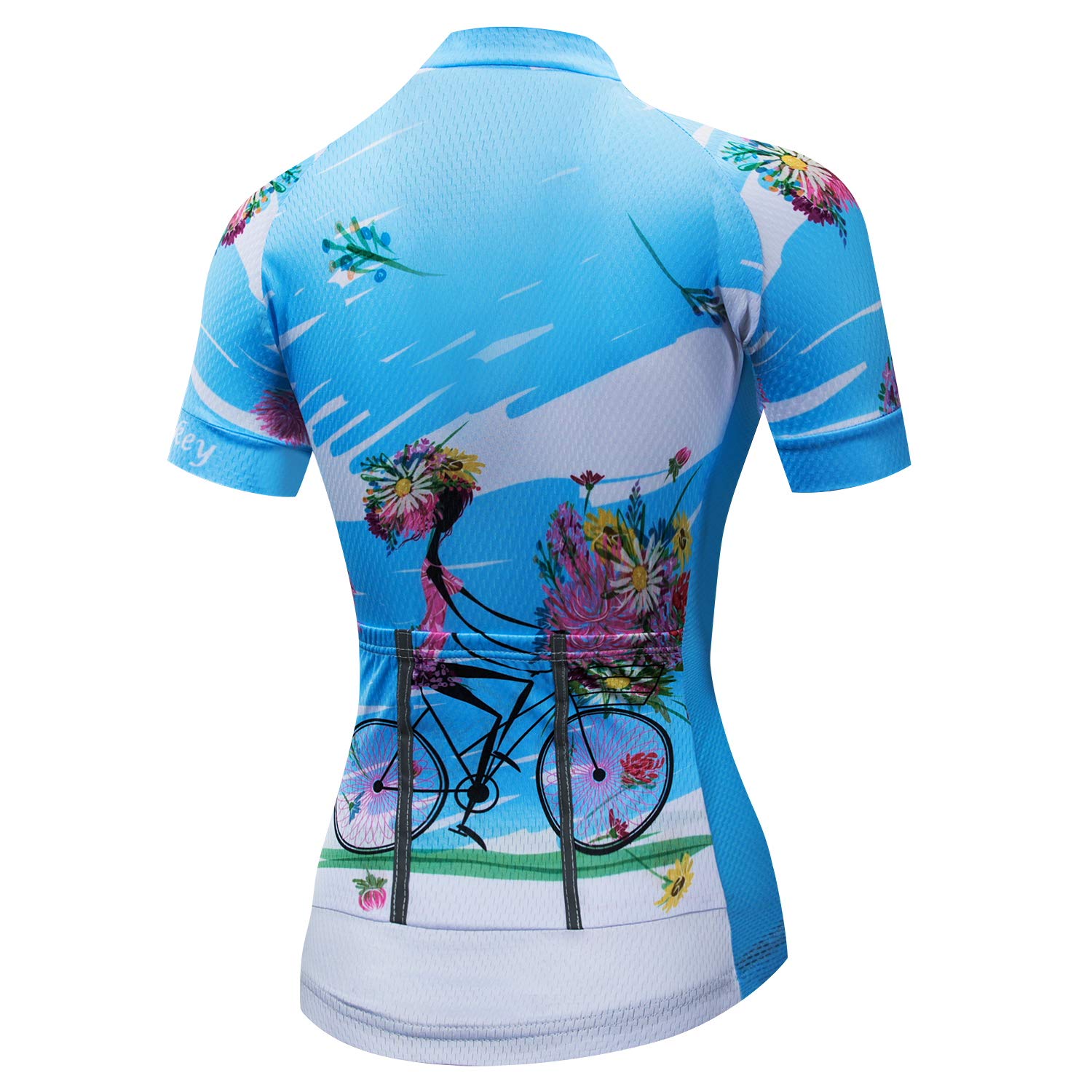 Women Cycling Jersey Shirt Short Sleeve Breathable Sky Blue L