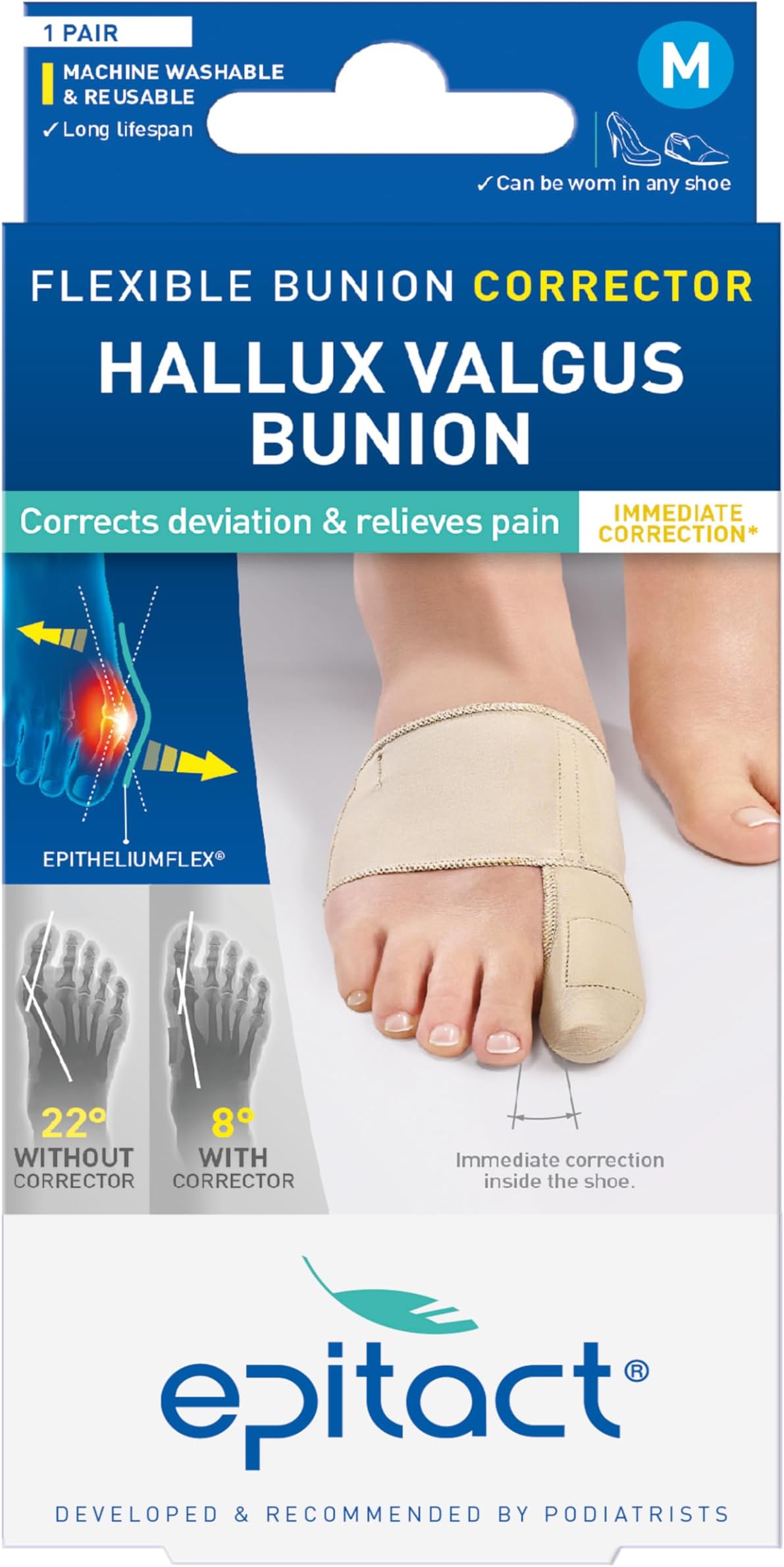 Epitact Bunion Corrector Flexible Hallux Valgus - Day use Bunion support that relieves pain and corrects the deviation while walking