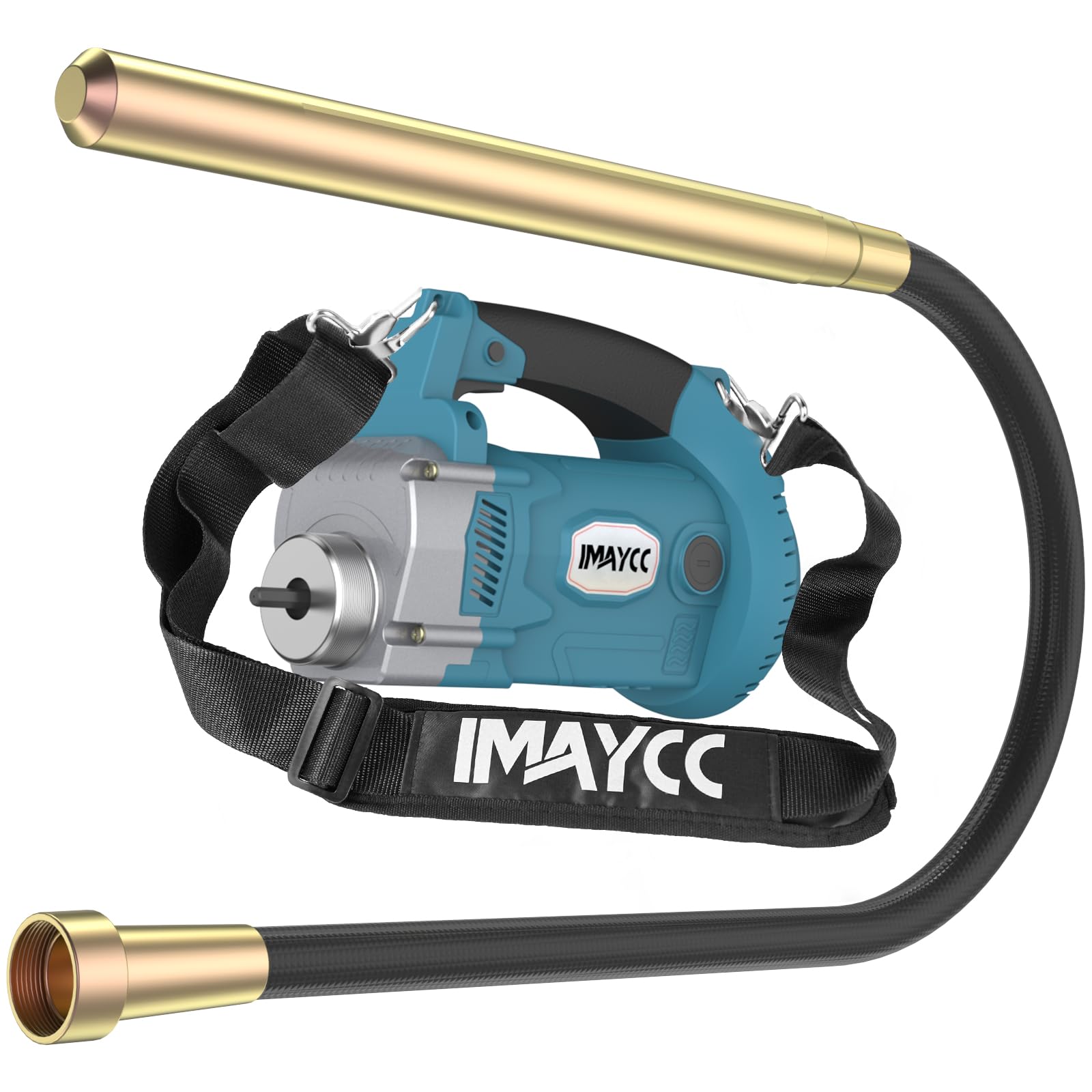 IMAYCC Tragbarer Elektrischer Betonrüttler Mit Kraftersparnisgurt, 1600W Hand Beton Rüttelflasche, 2M langer Kupferstange Betonwerkzeuge Beton Rüttelflasche für Betonbauanlässe wie Straßen,Haus usw