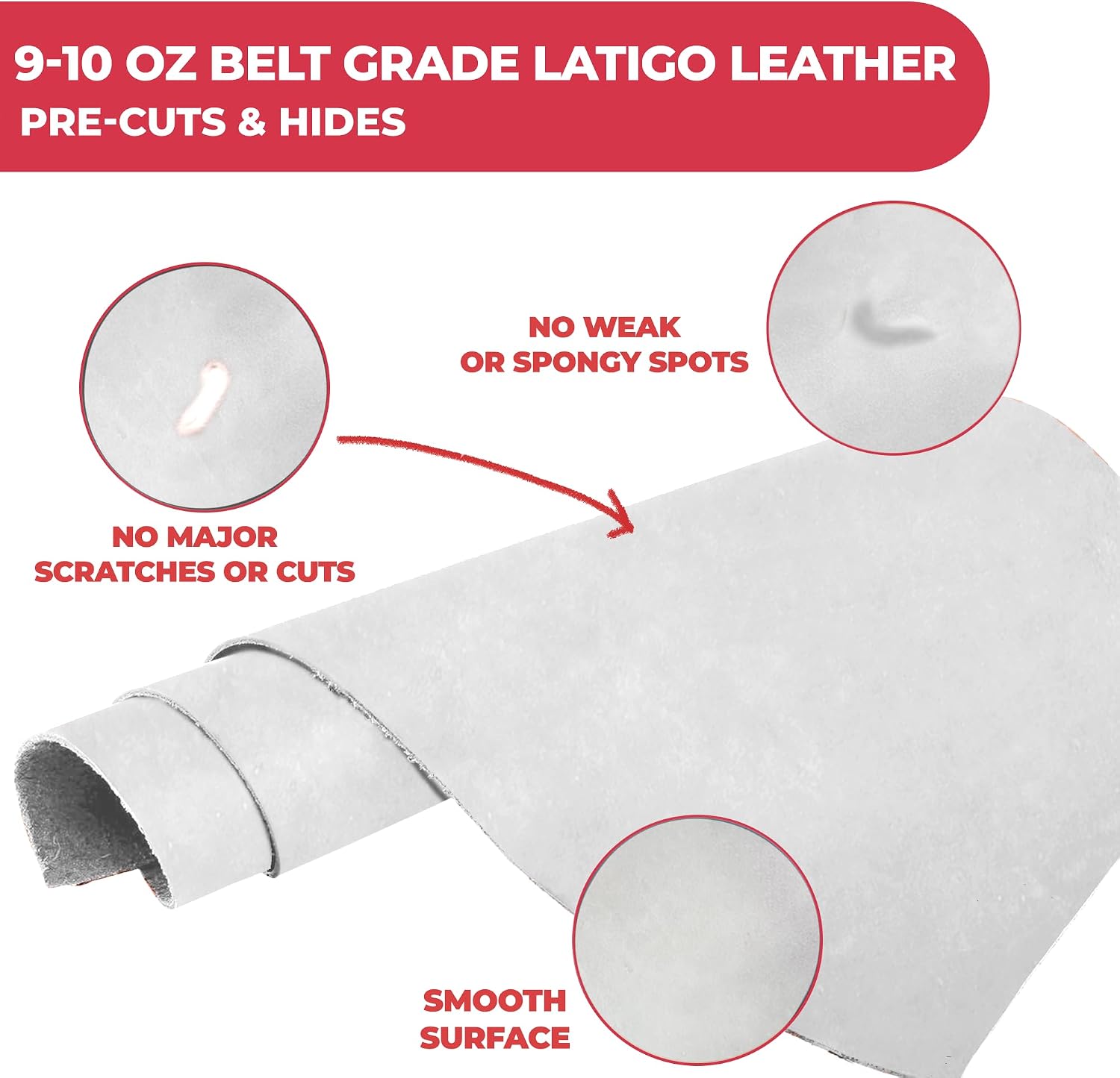 ELW 9-10 oz (3.6-4mm) Craftsmen Belt Grade Latigo Leather | 6"x12" White | Crafting Sheets Heavy Duty Hides | Genuine Cowhide Full Grain Leather Strap for Sheath, Holsters, Crafts