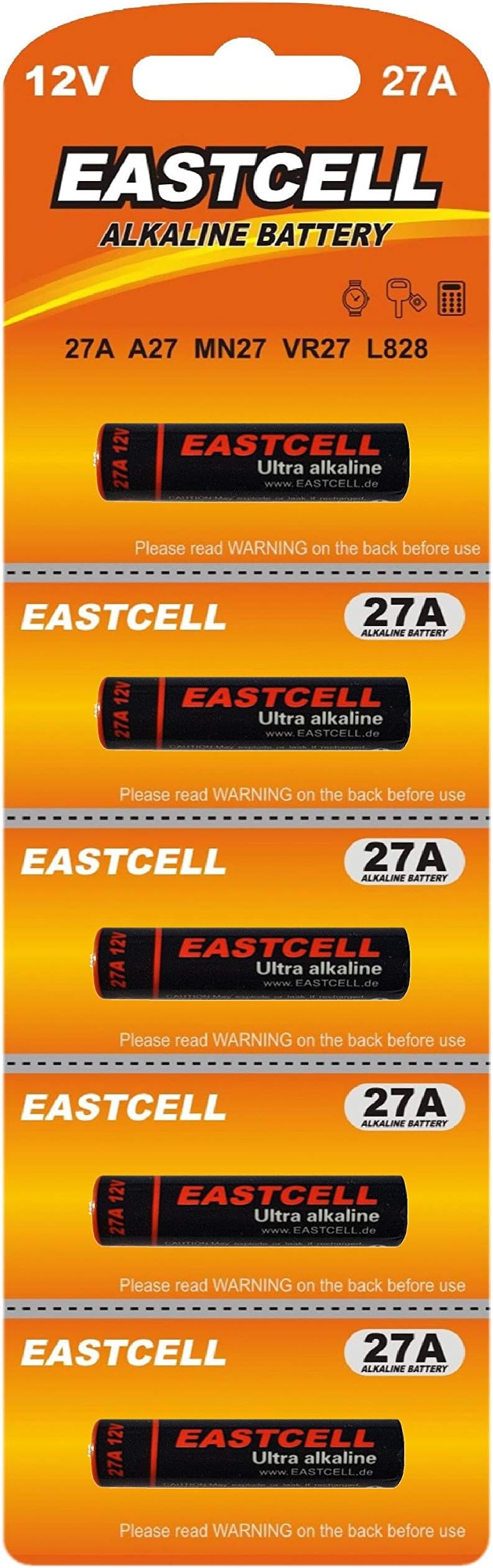 10 Batterie Alcaline Eunicell 27A 12V – 26mAh, Ideali Per Portachiavi, Sveglie E Telecomandi