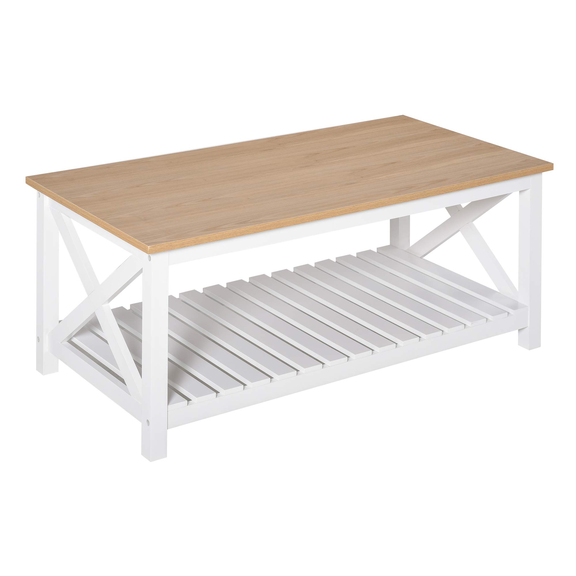 Buy Farmhouse Style Coffee Table with X Bar Frame, Open Slat