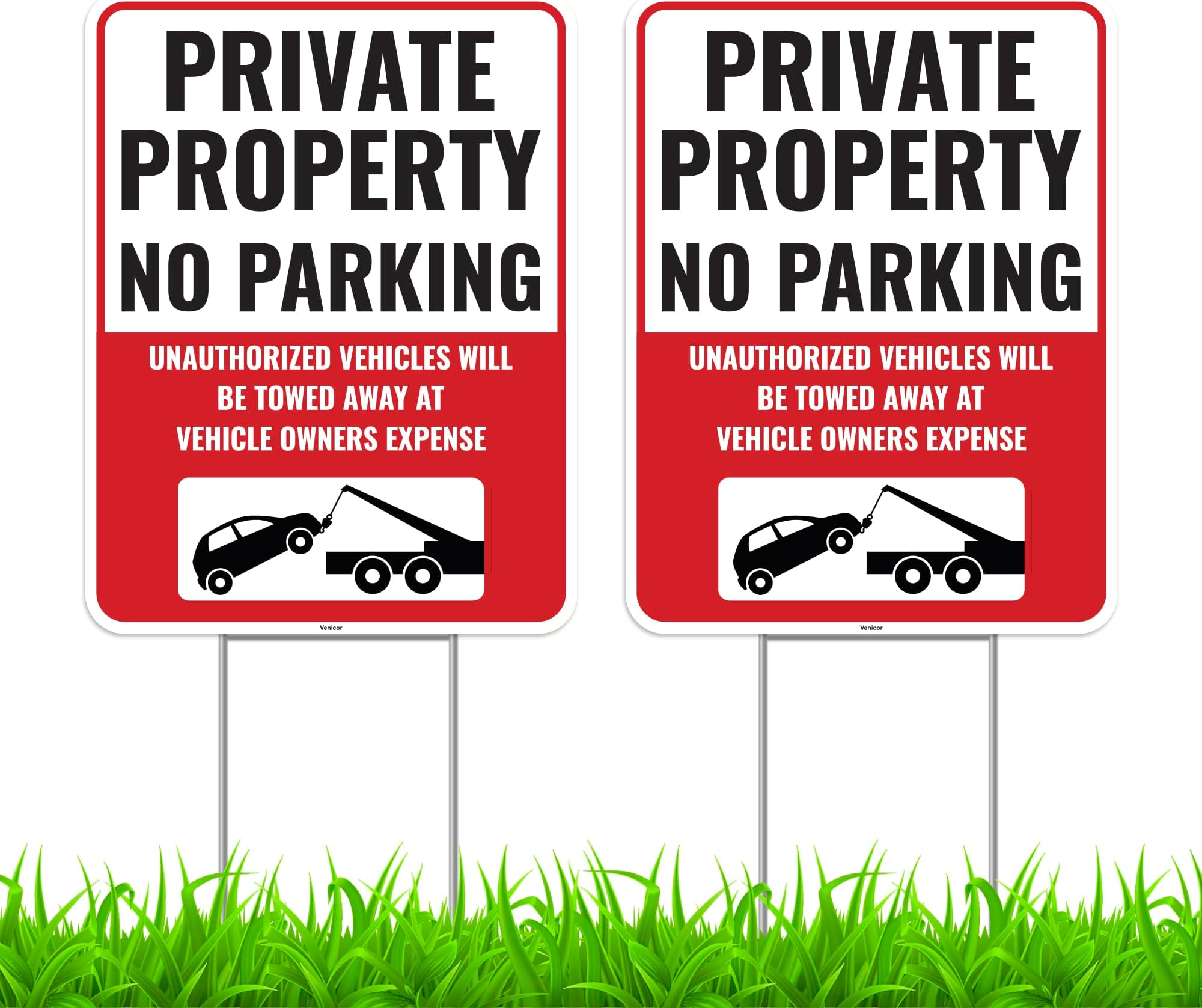 2PC Private Driveway No Turnaround Sign With Stake, 12 Inches By 9 Inches - Corrugated Plastic - No Parking No Trespassing Private Drive No U Turn Sign