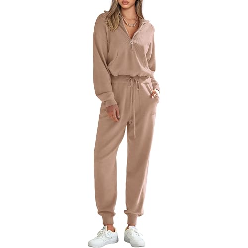 PRETTYGARDEN Women's 2 Piece Sweater Set Pullover Zip Up Sweatshirt Jogger Sweatpants Tracksuit Casual Outfit