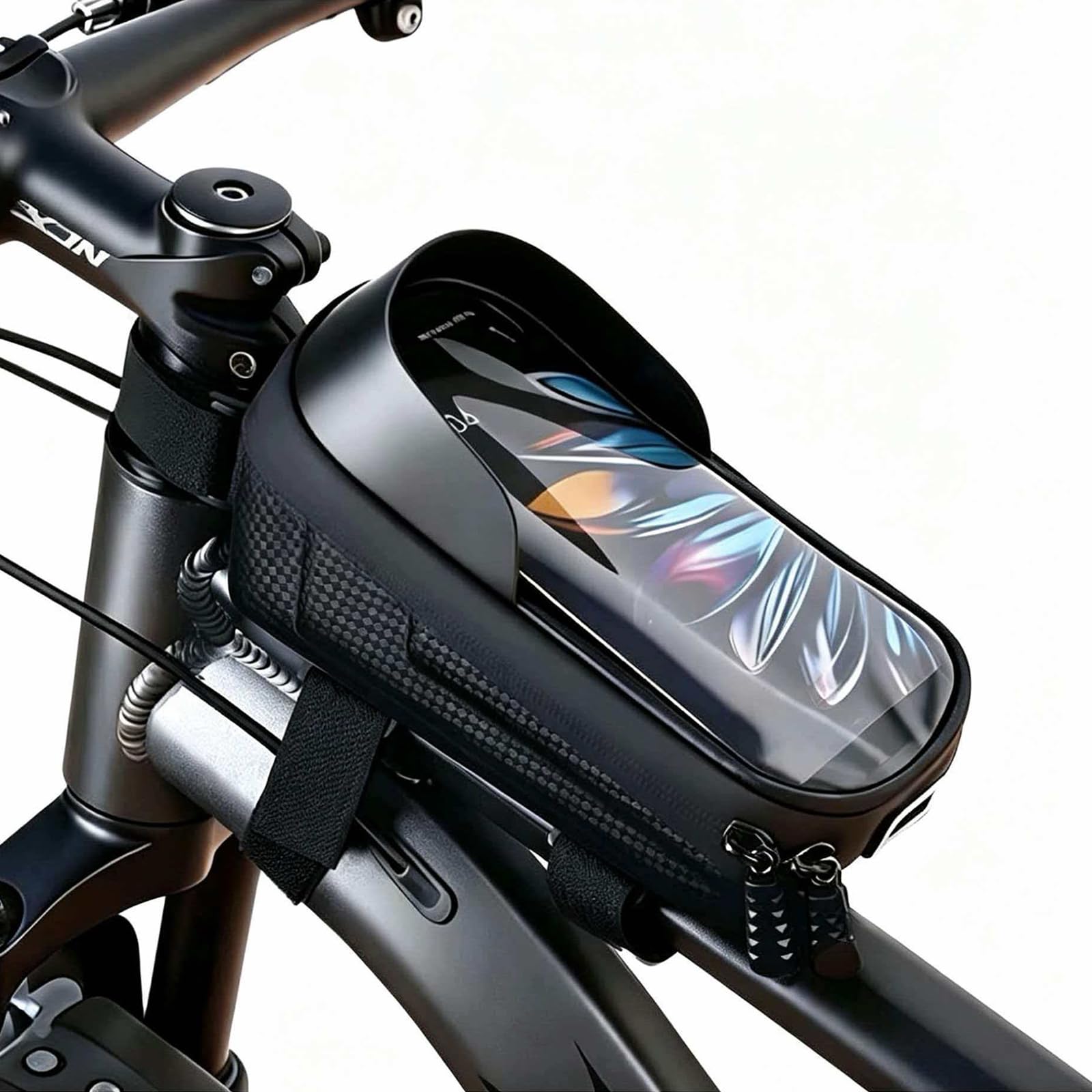 BIAOO Waterproof Bike Frame Bag with Touchscreen Phone Pouch, EVA and PU, for Smartphones up to 6.7 Inches, Reflective, 19x9.5x11cm