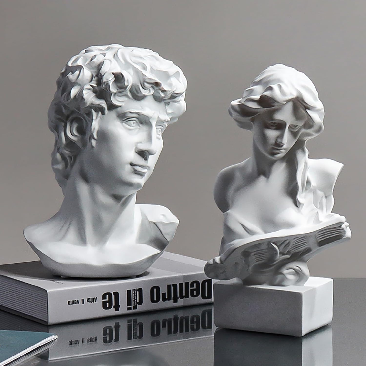 11.7 Inch Greek Statue of Musical Goddess, Classic Roman Head Bust Greek Mythology Sculpture Statue Resin for Living Room Home Office Bookshelves Bedroom Art Decor Sketch Practice (White)