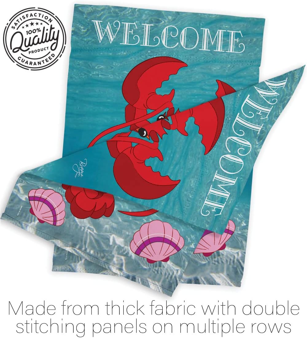 Breeze Decor GS107026-BO Lobster Coastal Sea Animals Decorative Vertical Banner Pole, Garden Flag Set 13"x 18.5" w/Flagpole, Multi-Color
