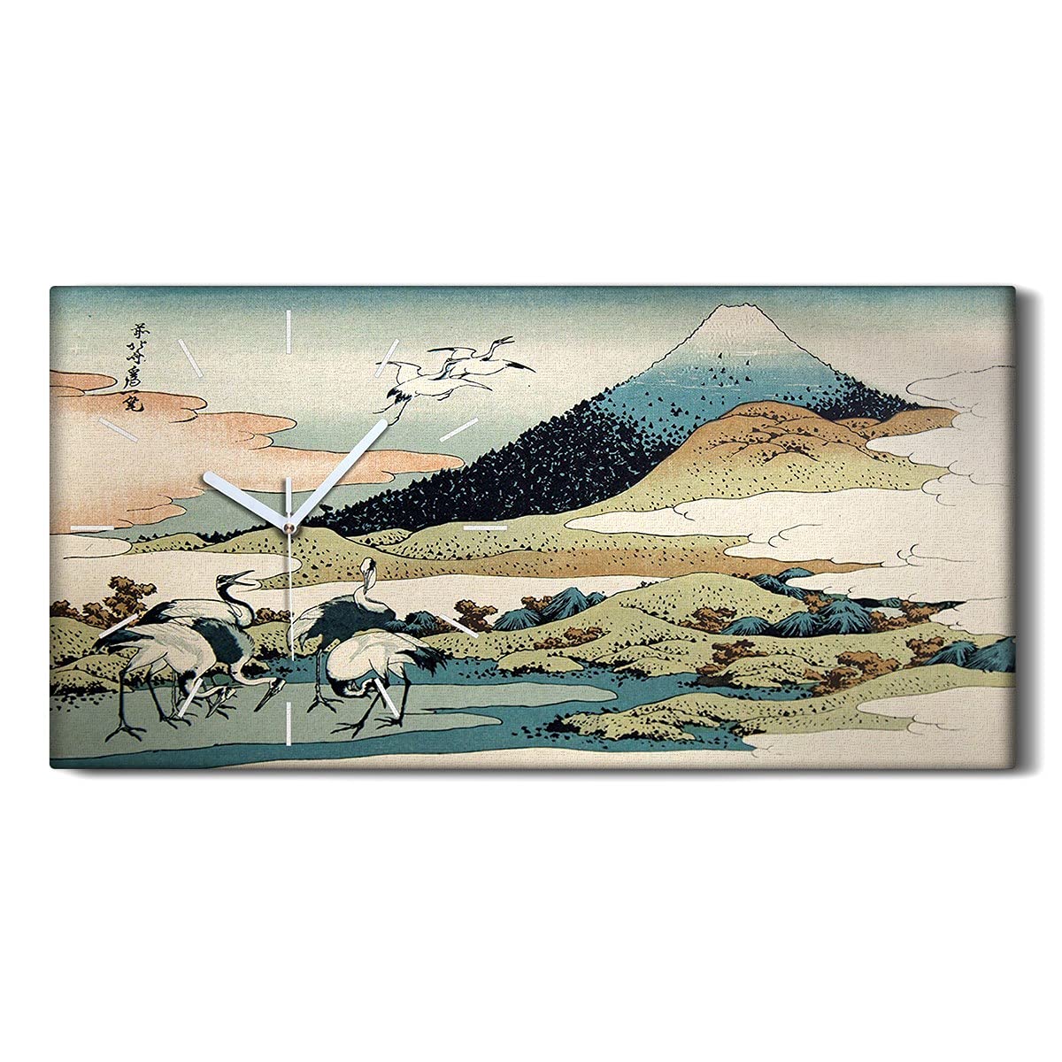 Horloge sur Toile 60x30cm Animal de Montagne Oiseaux Japonais Silence
