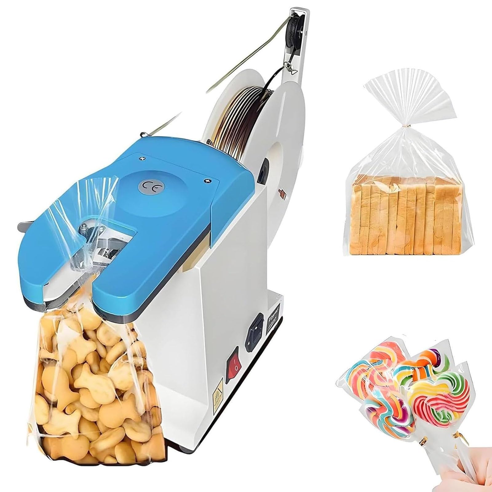 ASerZenith Automatic Twist Tie Machine, Electric Bag Closer For Bundling Diameter 0-10Mm, 40 Ties/Min, With Wire Roll For Bakery, Produce, Grocery Store