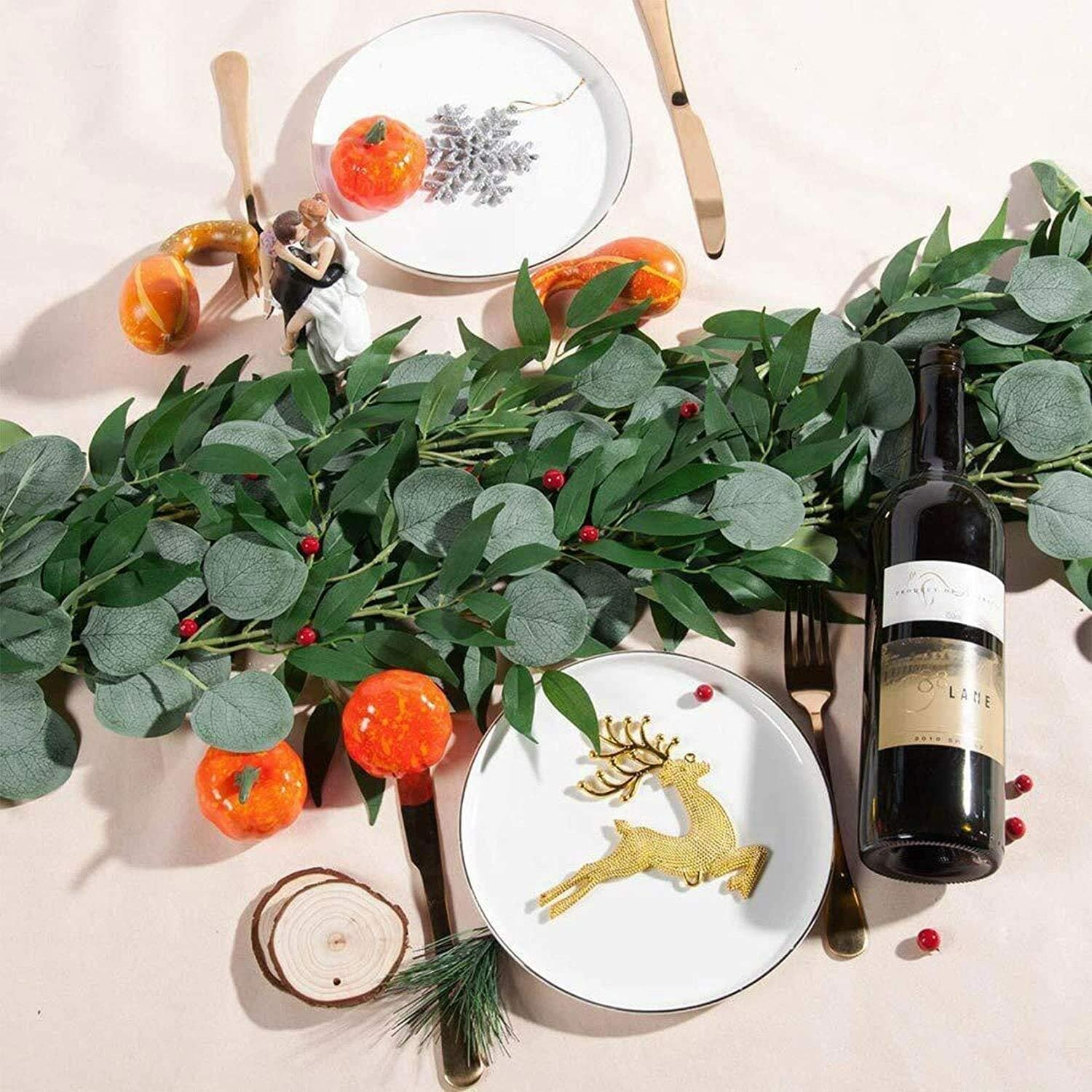 5 Pcs Eucalyptus Garland 32.5Ft Artificial Foliage with Willow Leaves Fake Hanging Green Vine Faux Botanical for Decoration indoor Outdoor