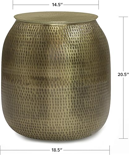 Miniatura 3 de SIMPLIHOME Griffen - Mesa auxiliar redonda de metal sólido de 19 pulgadas de ancho en oro antiguo, mesa auxiliar contemporánea para sala de estar