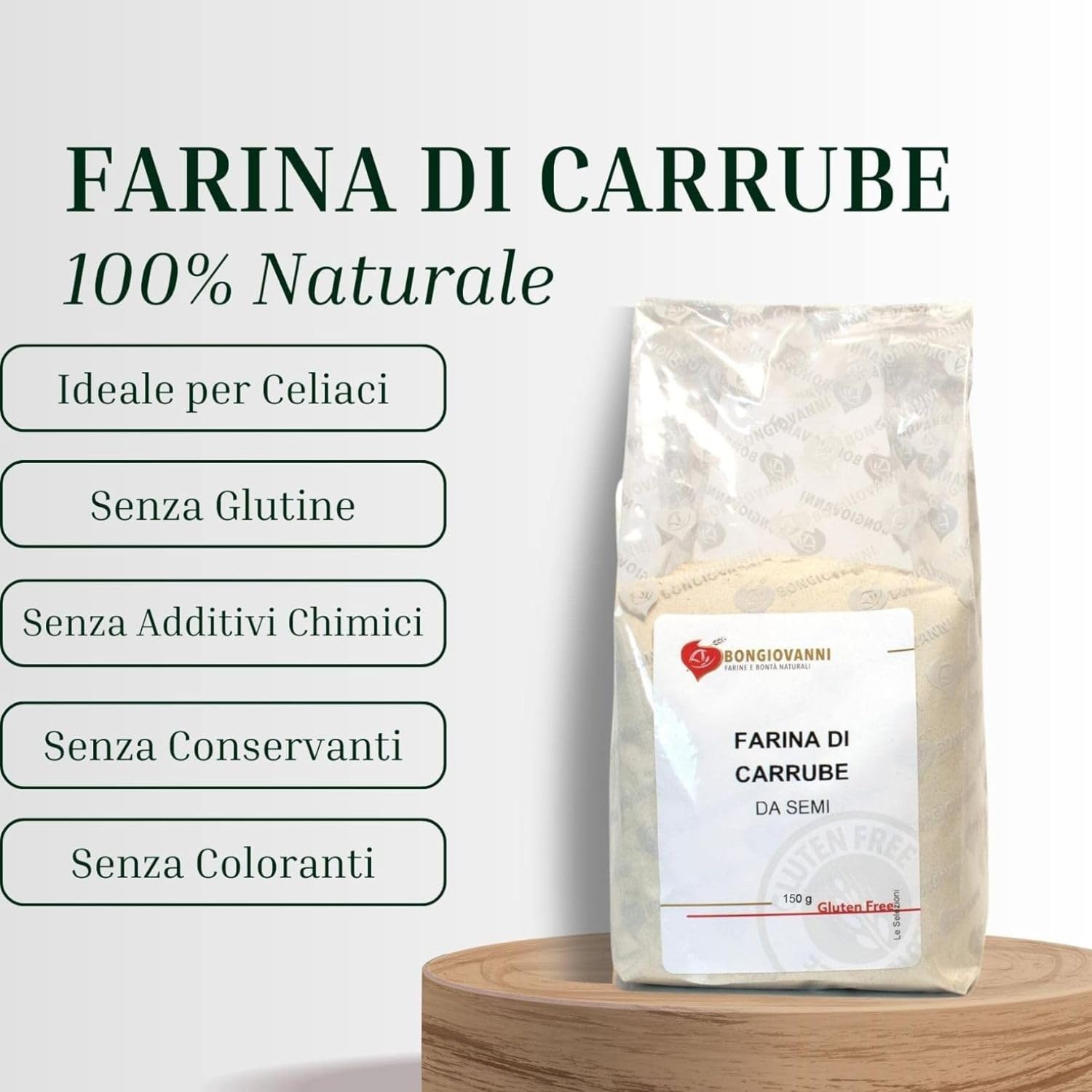 Bongiovanni Bontà Naturali Farine de Graines de Caroube Sans Gluten 150 g