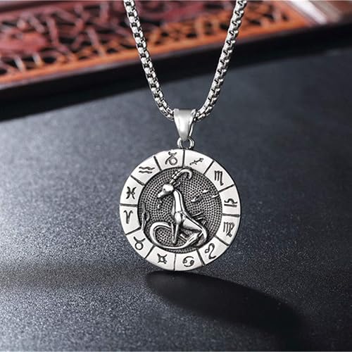HIJONES Collier Zodiaque Chinois pour Homme en Acier Inoxydable Pendentif Neuf Palais Et Huit Diagrammes avec Chaîne HIJONES Collier Zodiaque Chinois pour Homme en Acier Inoxydable Pendentif Neuf Palais Et Huit Diagrammes avec Chaîne