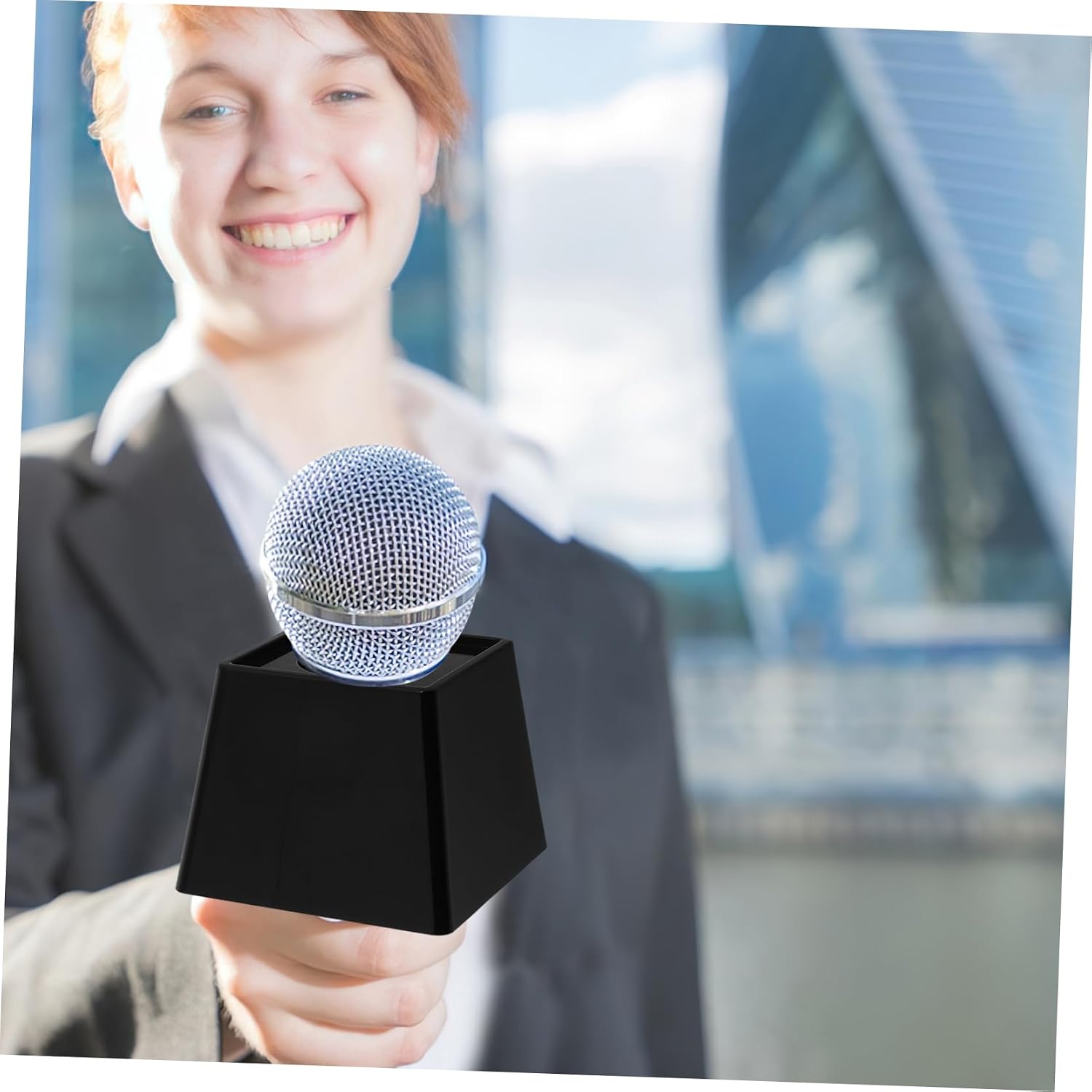 Portable Microphone Flag Station Logo Prop for Interviews Durable Material Lightweight Design for News Reporters and Journalists Comfortable Grip Microphone Holder image 4
