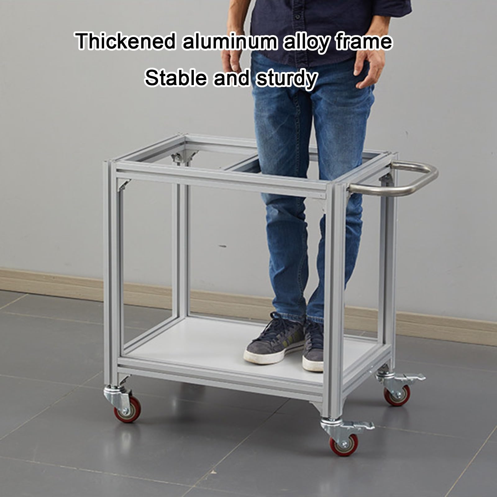 Établi en Acier Inoxydable à Trois Niveaux avec Cadre en Alliage D'aluminium Établis de Cuisine Équipé de roulettes Pivotantes Équipé de Poignées Renforcé par des Vis Adapté en Entrepôt