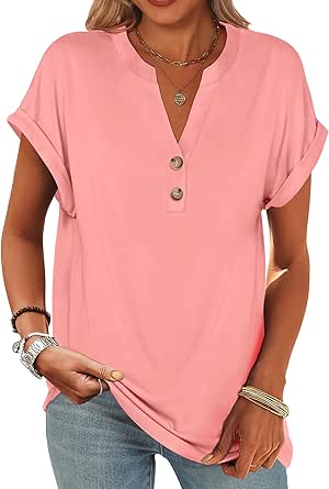 ANRABESS Women's Short Sleeve Henley V-Neck Top - Casual Summer Blouse
