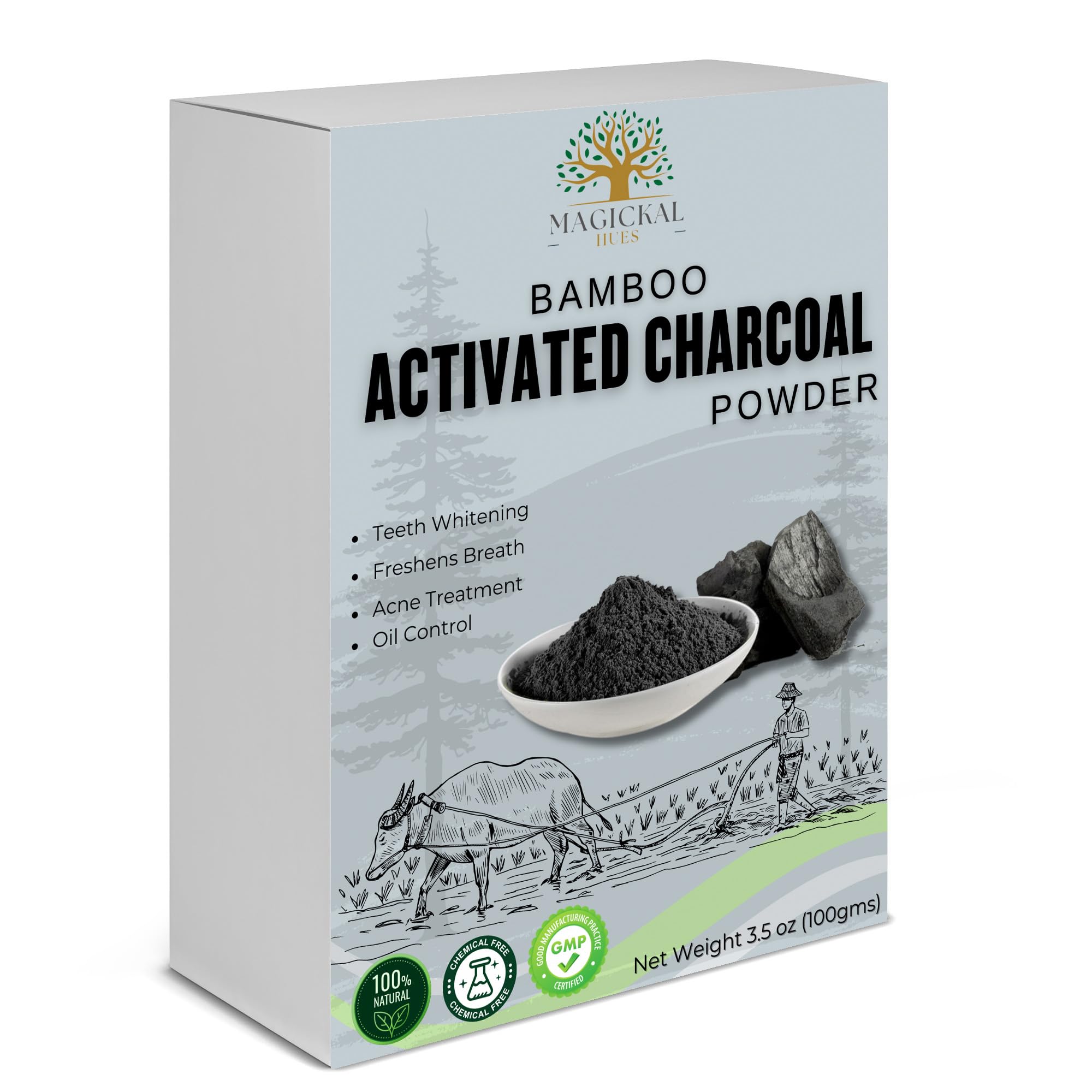 Magickal Hues Activated Charcoal Powder 3.5 oz Fine Bamboo Charcoal Powder for Baking, Teeth Cleaning, and Beauty