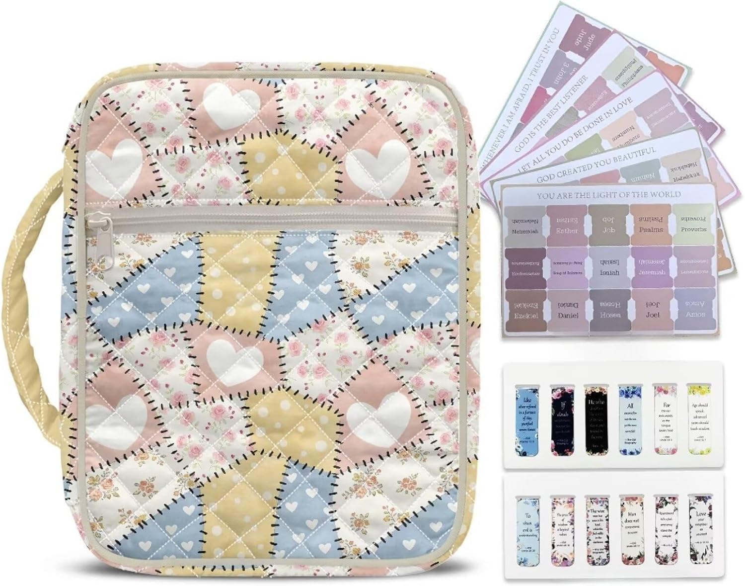 Rnyleeg Cute Heart Bible Covers for Girls Dustproof Bible Supplies Organizer Bag Large Quilted Large Bibles Carrying Bag for Women Portable Church Bag with Handle Nice Gifts for Daughter