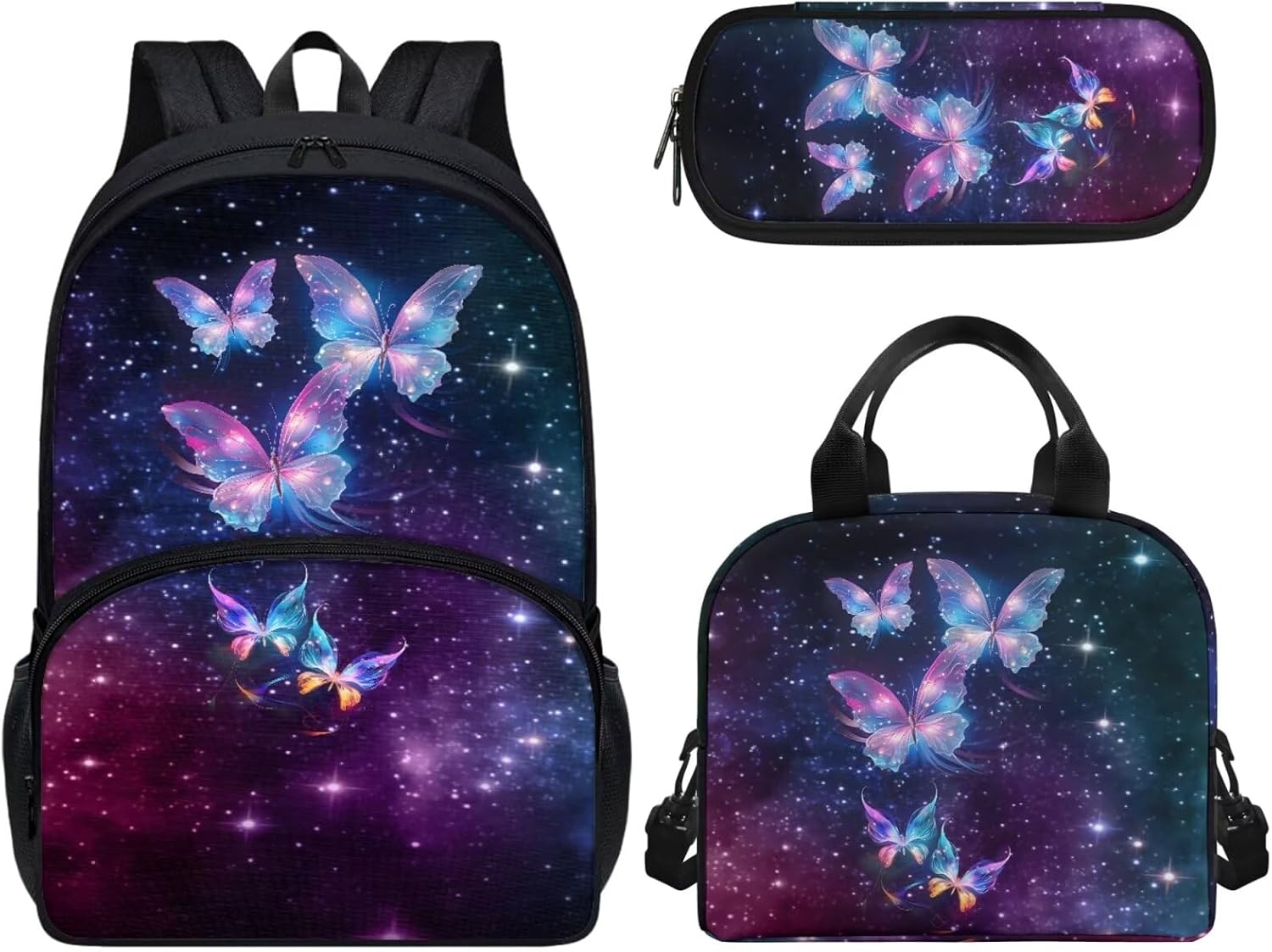 AFPANQZ Black Cat Backpack Set for Teen Kids Boys Schoolbags Zipper Bookbag Lightweight Casual Daypack Thermal Lunch Boxes Pencil Case Set for School Daypack School Bags