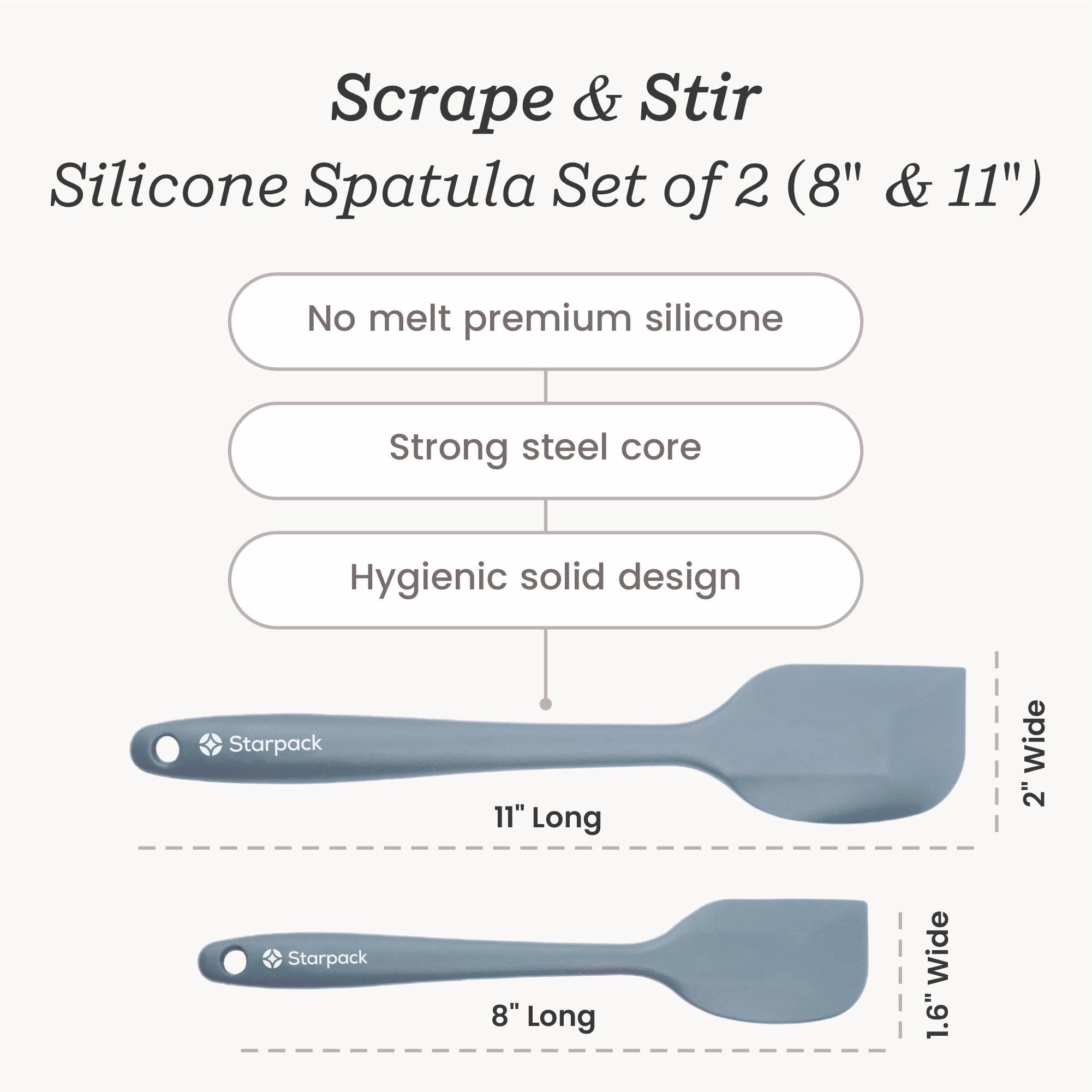StarPack Pfannenwender-Set aus Silikon (1 klein, 1 groß) – hohe Hitzebeständigkeit bis 315 °C, hygienisches einteiliges Design, antihaftbeschichtetes Gummi, Kochutensilien-Set (Blaugrün)