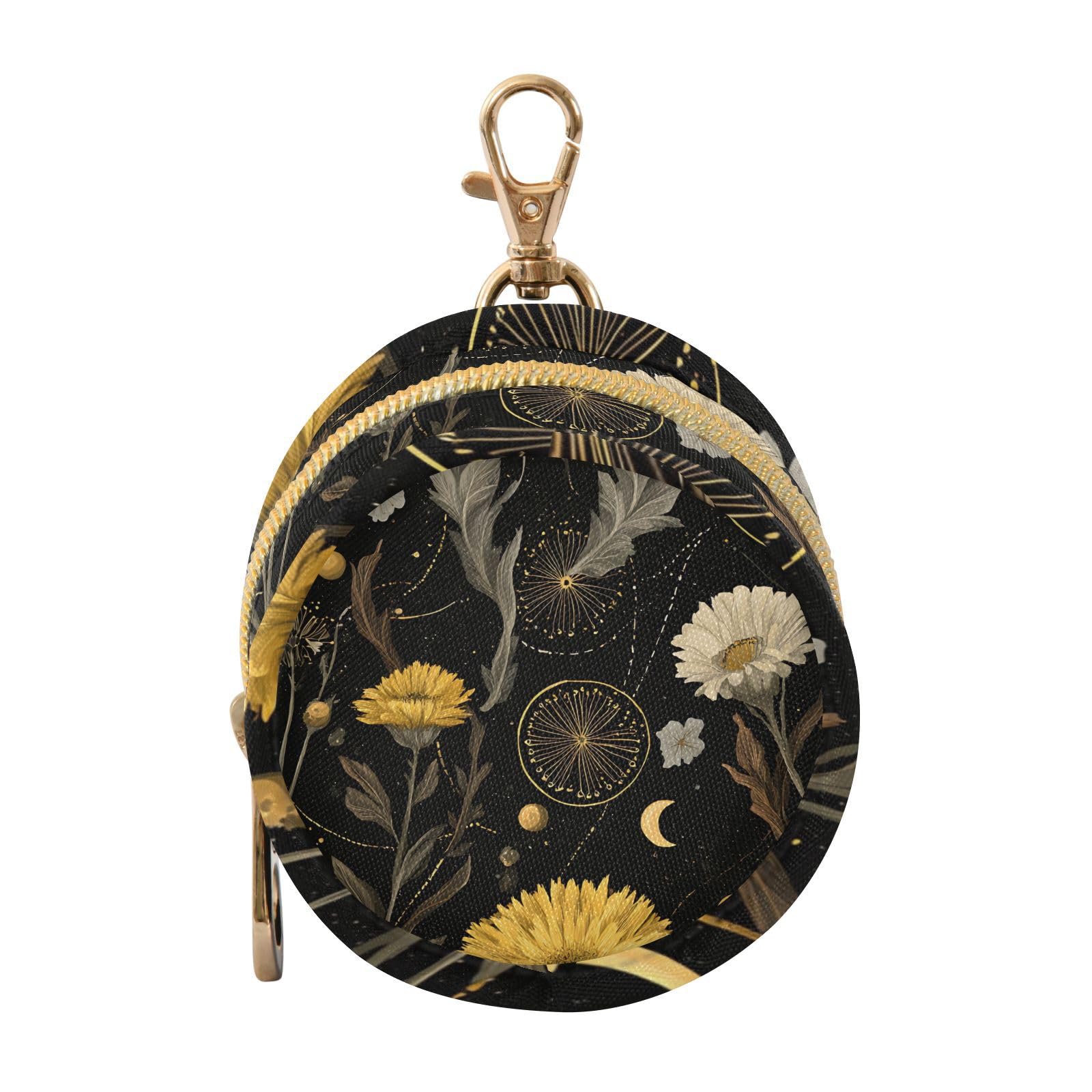 Dummy Bag Black Gold Flower Soother Pods Pacifier Pouch Case Holder Soother Pod Box Pacifier Holder Case Travel Case Attach to Diaper Bags Hold Pacifier for Keys Earphones Lip Balm