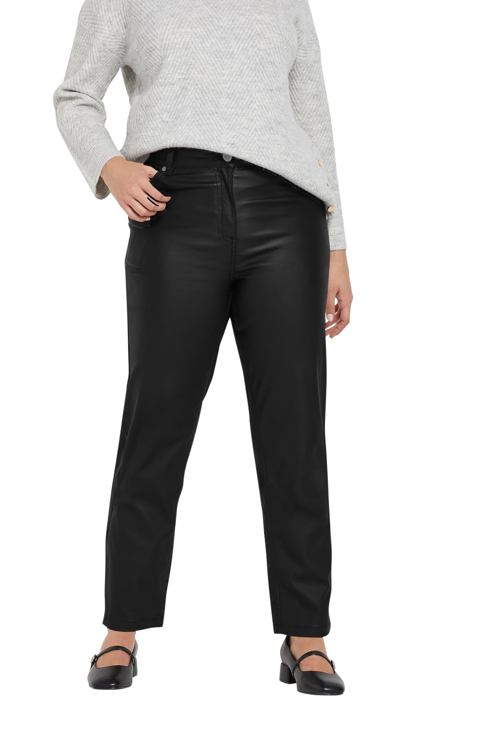 M&Co Women's Coated Straight Leg Jeans in Black | Size: 16S