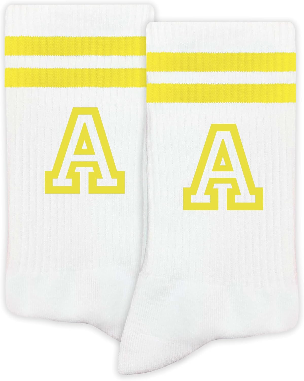 Striped Initial Socks with the Letter in Yellow, Socks for Adult, Teens, Men&Women, Gifts for Friends, Family, etc.