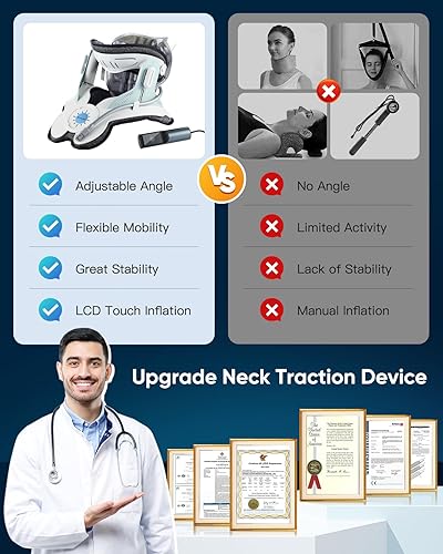 Miniatura 8 de Dispositivo de Tracción Cervical Ensanchador de Cuello para Alivio del Dolor Cervical, Bomba de Aire Eléctrica con 3 Potencias de Tracción, 8 Bolsas