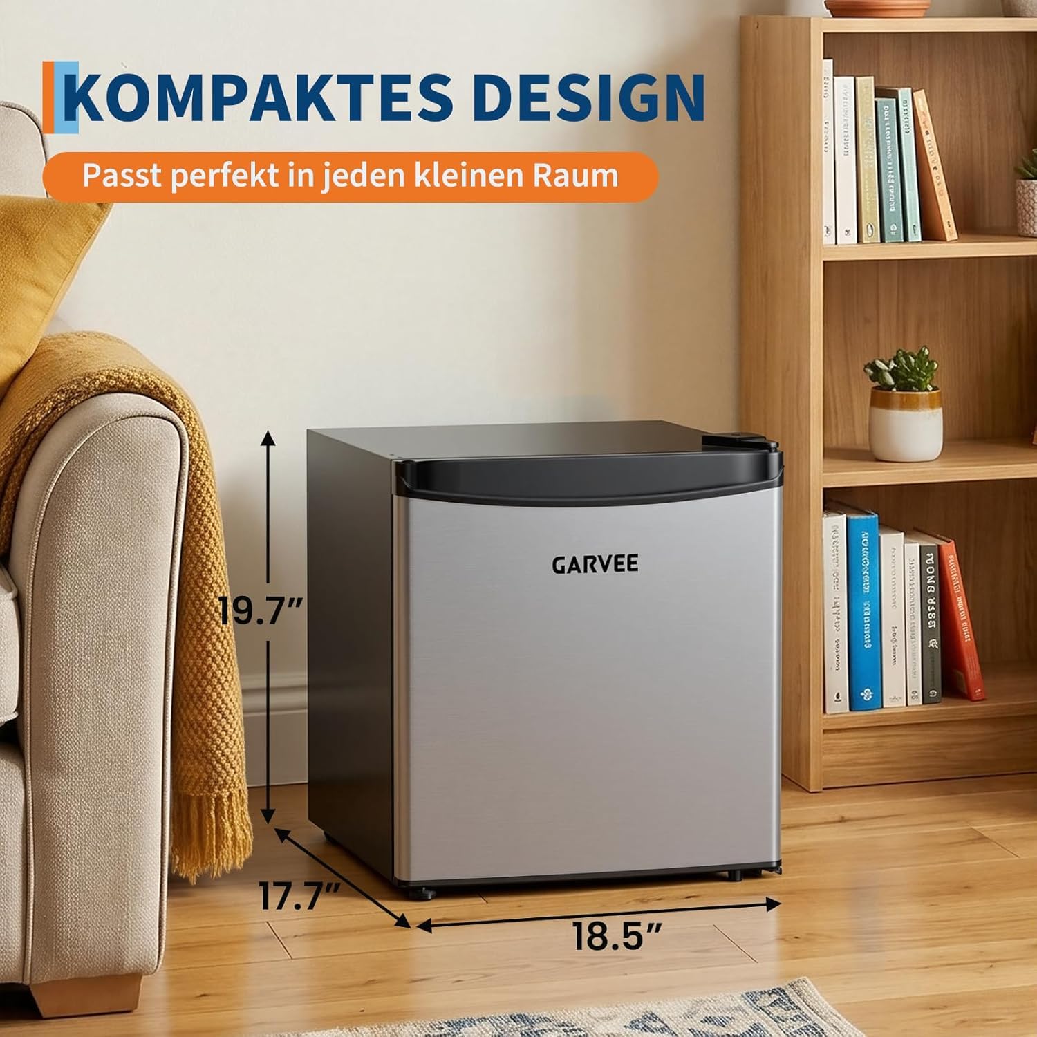 Garvee Leiser Mini Kühlschrank 45L Edelstahlfront 5 Temperaturstufen 0–18℃ Gemüseschublade verstellbare Füße kompakt energieeffizient