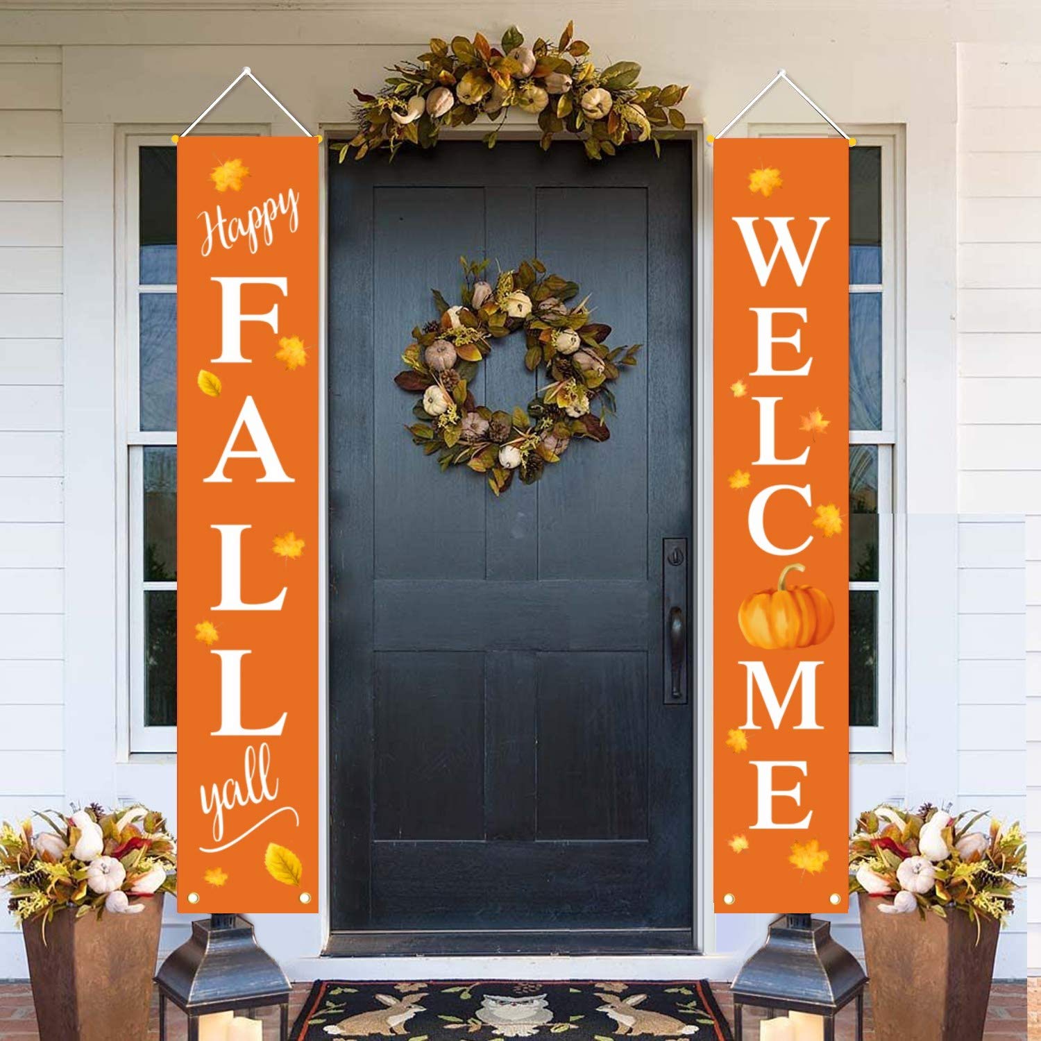 cxwind Fall Decorations - Welcome Happy Fall Yall Large Hanging Flags Signs Porch Banners - Autumn Decor for Home Door Birthday Party Yard Outdoor