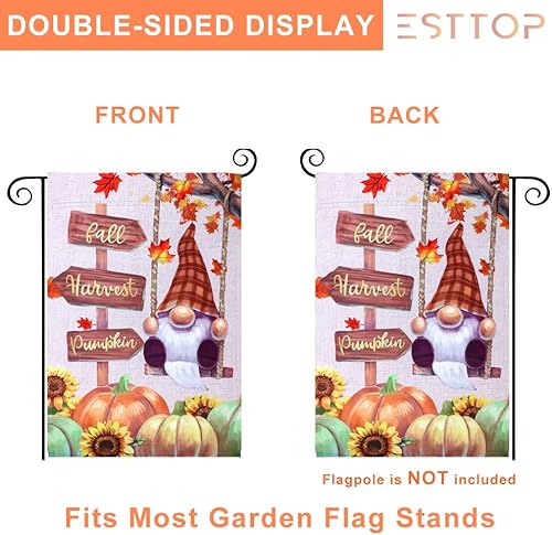 Miniatura 2 de Bandera de jardín de bienvenida de otoño, 12.5 x 18 pulgadas, vertical, de doble cara, gnomo a cuadros con soporte de fútbol, decoración de otoño