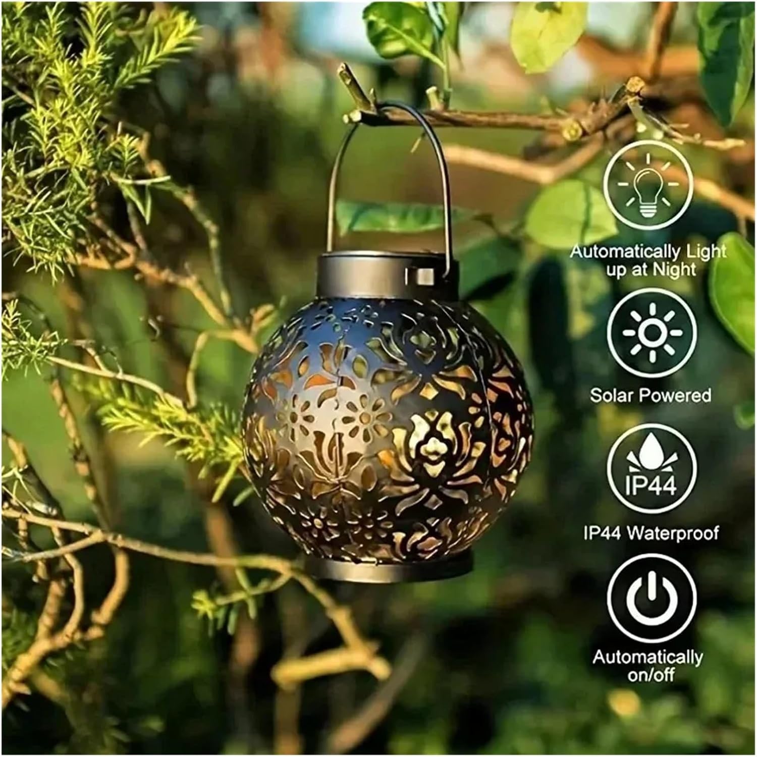 Solar Garden Lantern with Hollow Design Projection Lighting, Suitable for Courtyard Decoration, Camping, and Picnic ambiance Accent(1pcs Bronze)