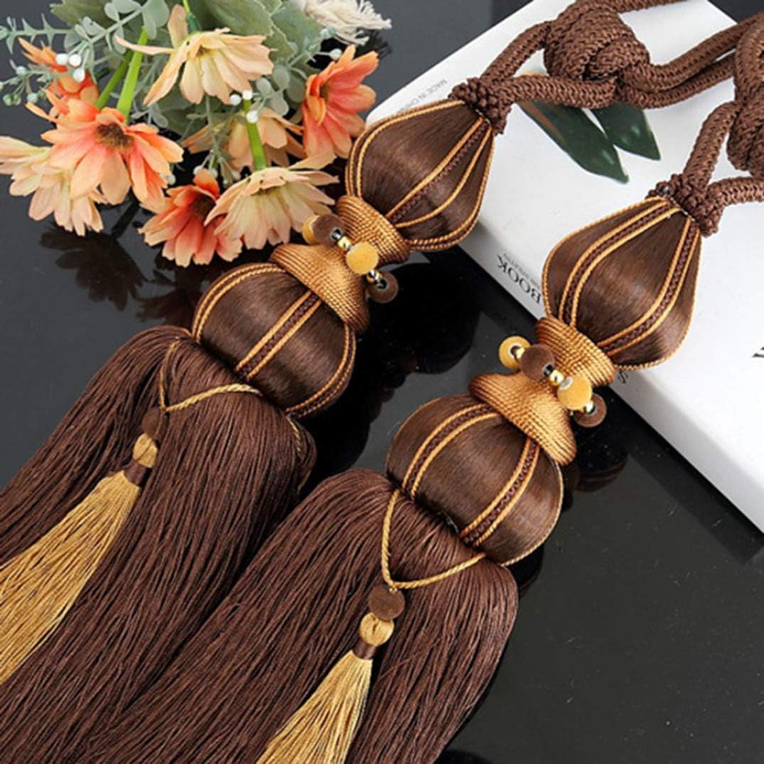 Curtain Ties for Drapes，Curtain tiebacks，Tiebacks for Curtains European Hanging Tassels for Windows Handmade Pompom Curtain Holdback Home Pendant Decoration (Color : Coffee, Size : OneSize)