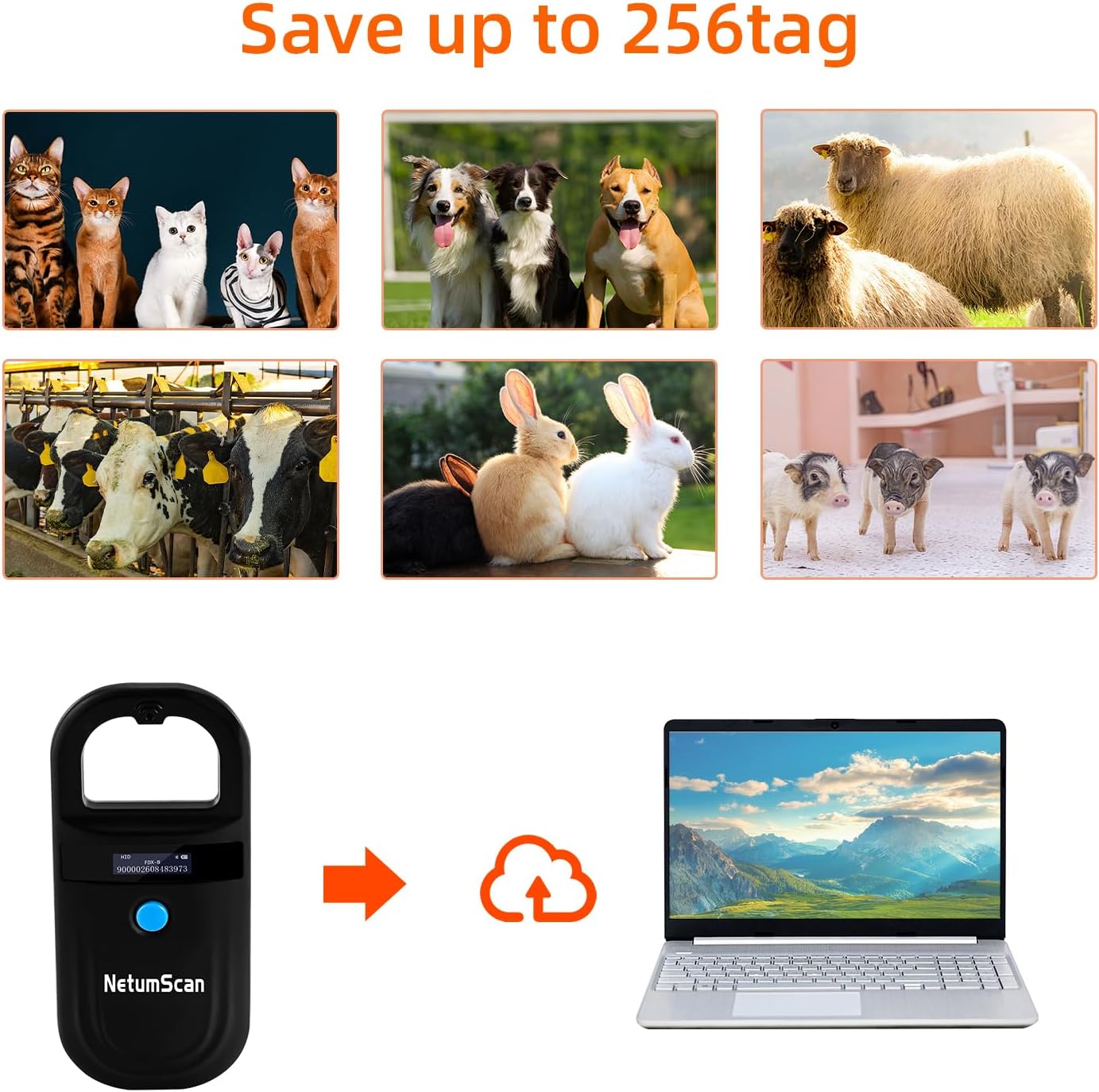 NetumScan Upgraded Pet Microchip Reader Scanner, 256 Data Storage Animal Tag Scanner Rechargeable Handheld Pet Chip ID Scanner with Stable OLED Display for ISO 11784/11785,FDX-B and ID64 RFID EMID