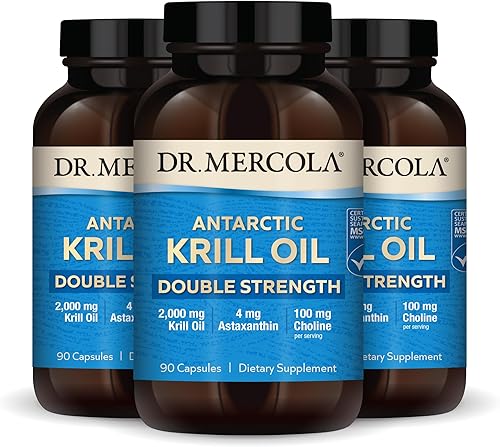 Dr. Mercola Aceite de krill de doble fuerza, 90 porciones (270 cápsulas), suplemento dietético, 2,000 mg de aceite de krill por porción, fuente