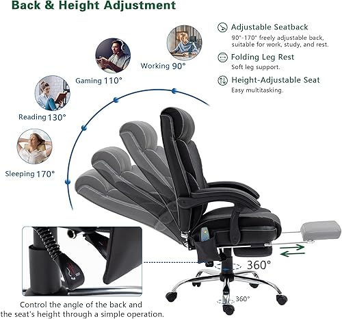 Miniatura 5 de Duoku Silla de oficina de masaje sillas de escritorio grandes y altas con ruedas de 350 libras cómoda silla de computadora ergonómica ejecutiva de