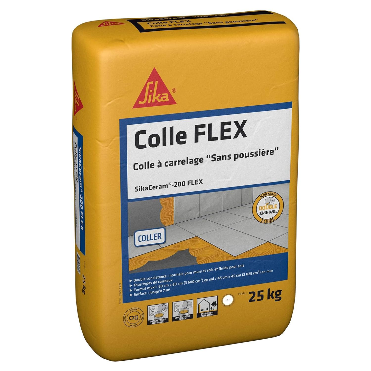 SIKA - Colle à carrelage - SikaCeram 200 FLEX - Blanc - 25kg | Tous types de carreaux (3600cm² max) - Murs et Sols - Intérieur et Extérieur - Sans poussières