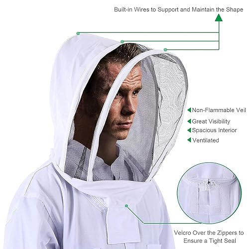 Miniatura 4 de Traje de abeja profesional para hombres y mujeres, traje de apicultura con guante y capucha ventilada, traje de abeja de varios tamaños para patio