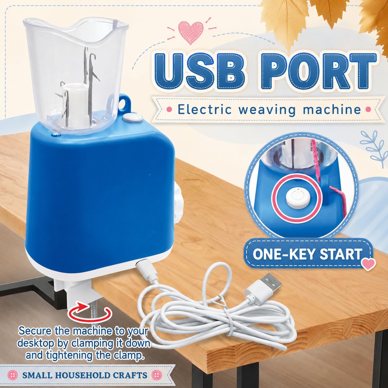 NUOBESTY Machine à tricoter automatique I-Cord - USB-C - Bleu
