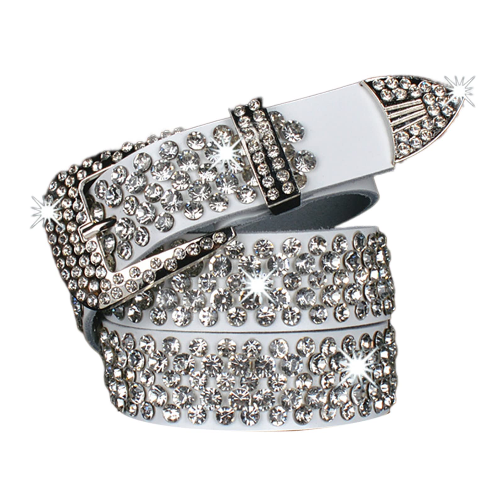 Yapailang Unisex White Bling Rhinestone Belt Studded Rhinestone Waistband Belt For Women Fashion Rhinestone Belt For Jeans Cowgirl Western